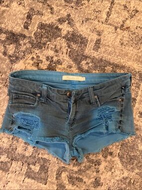 Frankie B. Light Blue Distressed Denim Cutoff Shorts